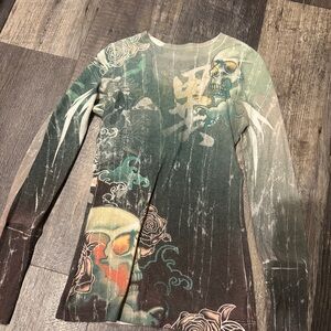 Sinful graphic Long Sleeve Shirt with Skull Design